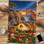 Zimbabwe Christmas Holy Family Puzzle African Safari Wildlife Savanna Sunset Baby Jesus