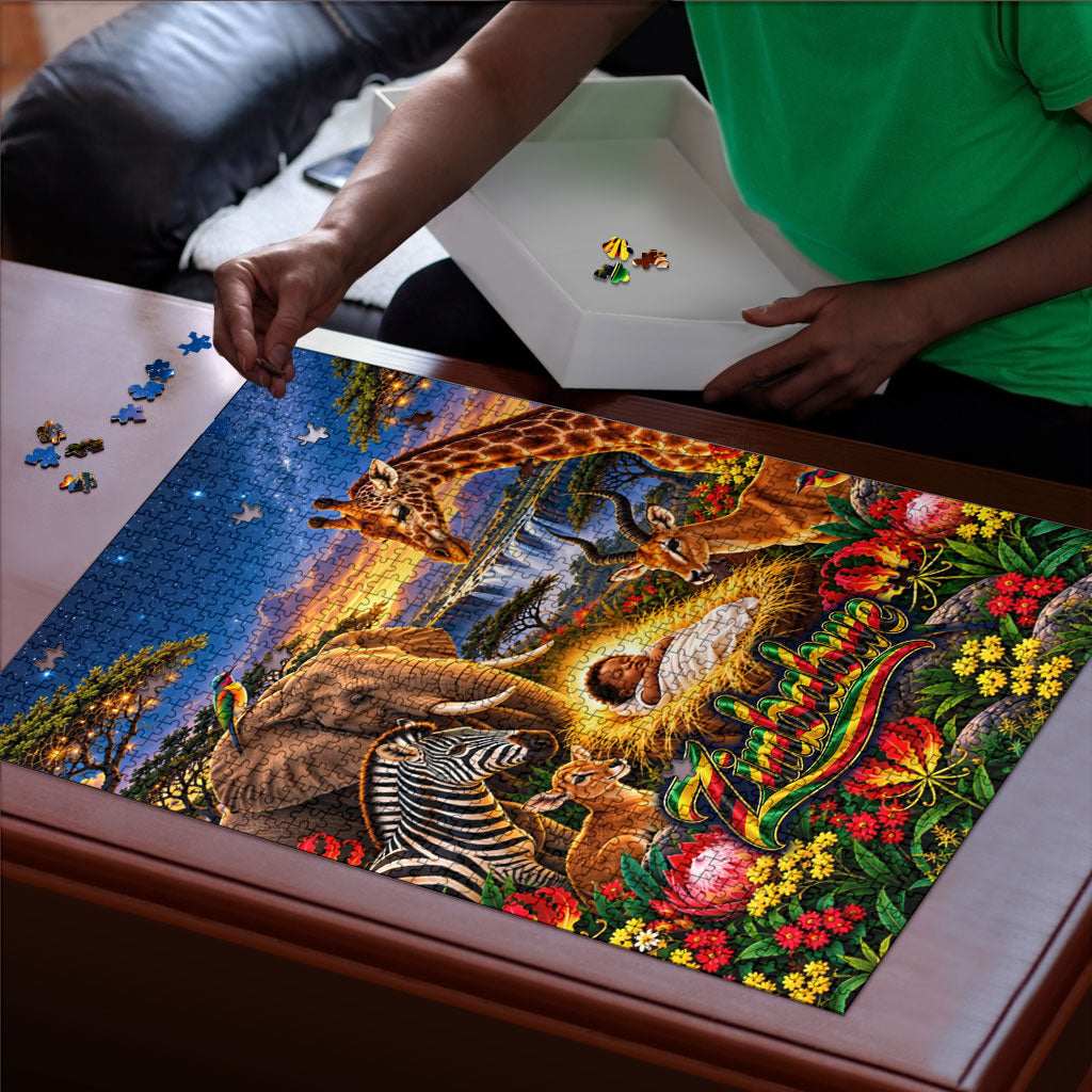 Zimbabwe Christmas Holy Family Puzzle African Safari Wildlife Savanna Sunset Baby Jesus