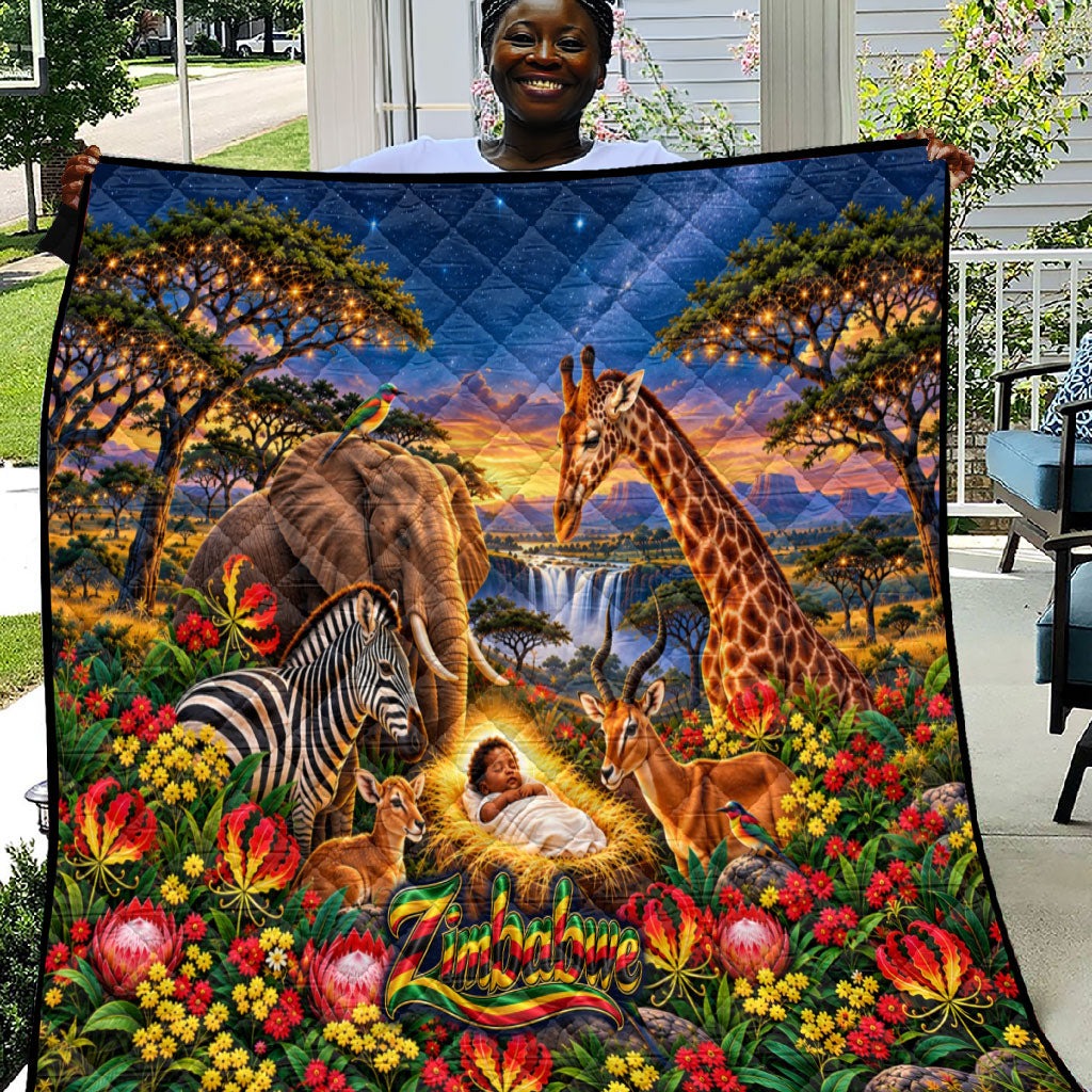 Zimbabwe Christmas Holy Family Quilt African Safari Wildlife Savanna Sunset Baby Jesus