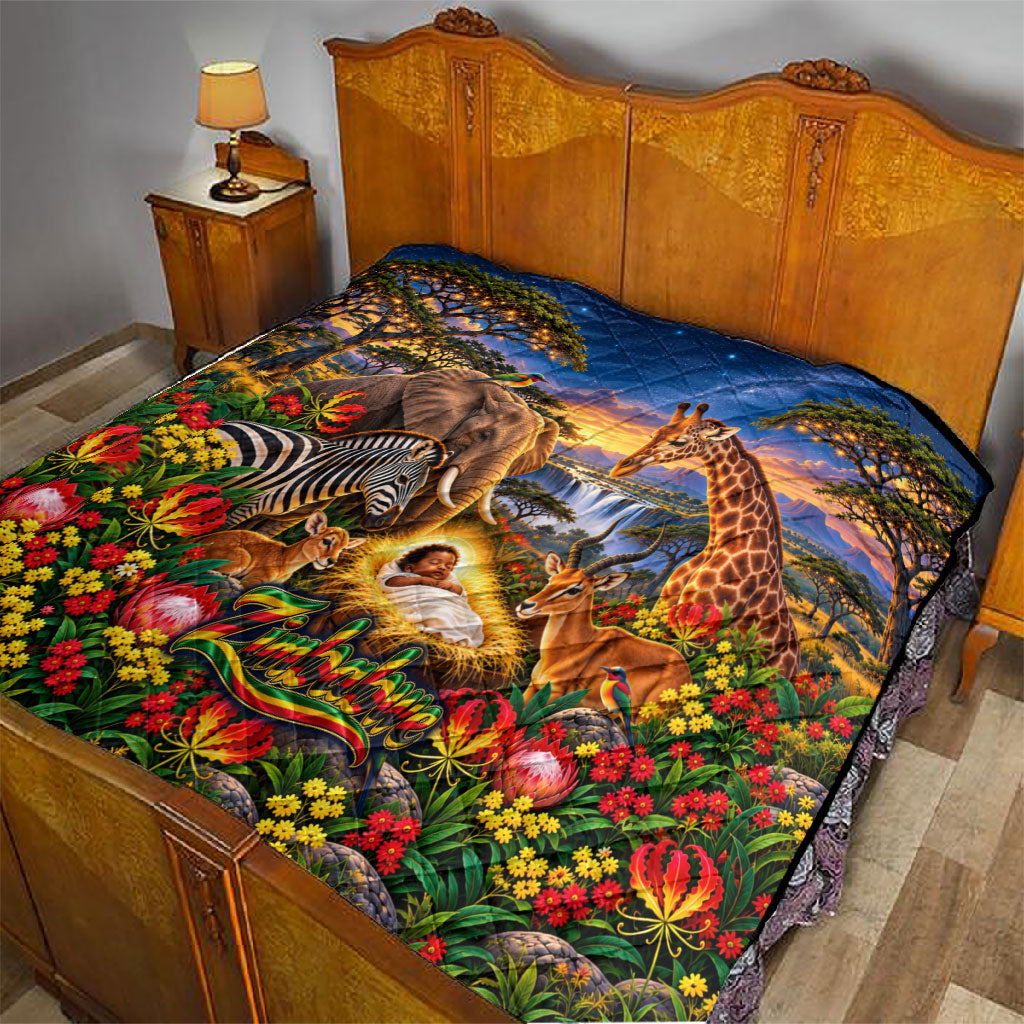 Zimbabwe Christmas Holy Family Quilt African Safari Wildlife Savanna Sunset Baby Jesus