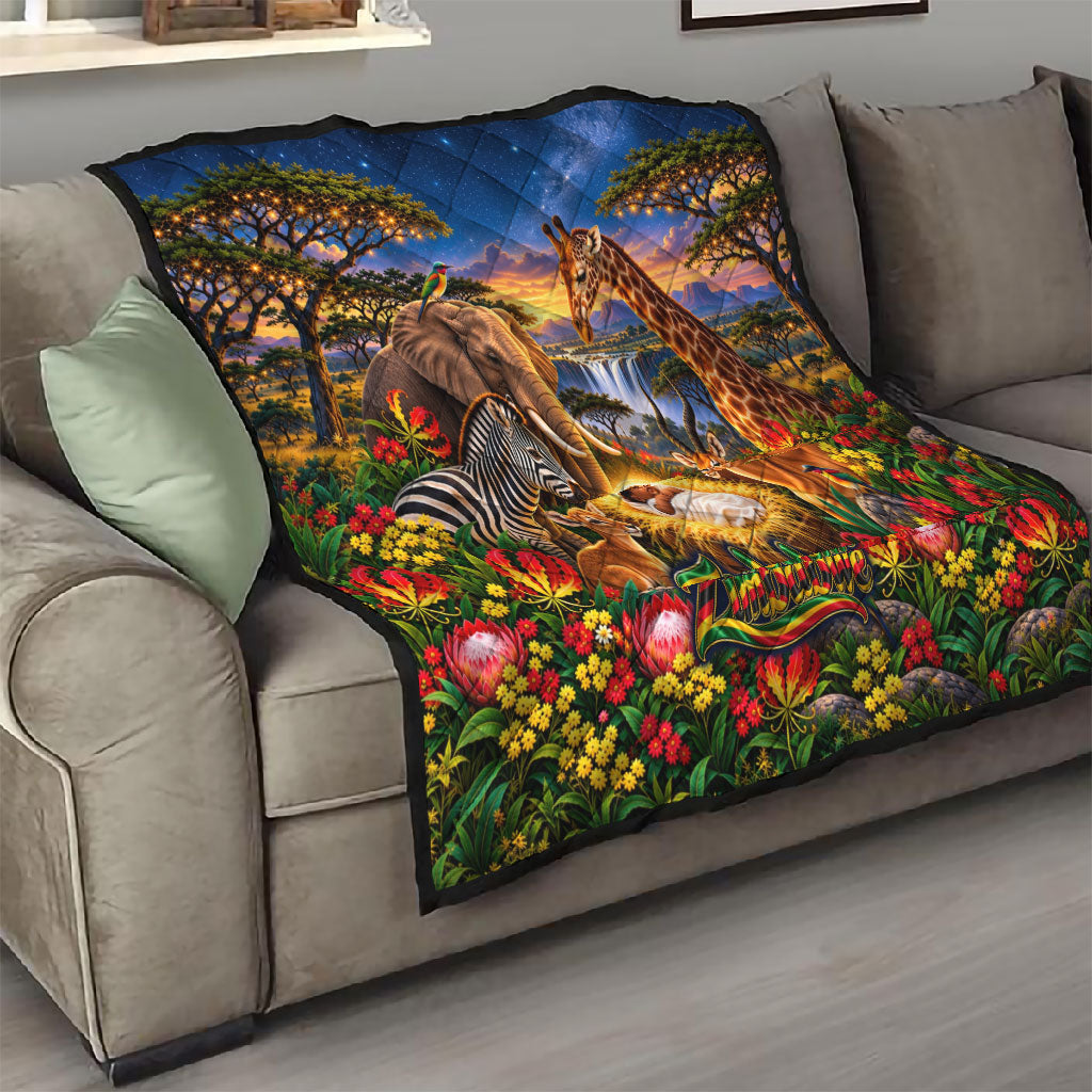 Zimbabwe Christmas Holy Family Quilt African Safari Wildlife Savanna Sunset Baby Jesus