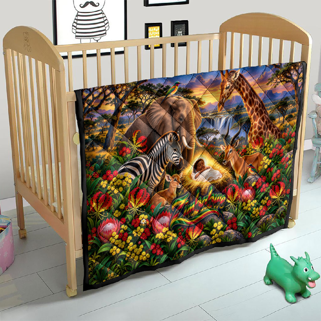 Zimbabwe Christmas Holy Family Quilt African Safari Wildlife Savanna Sunset Baby Jesus