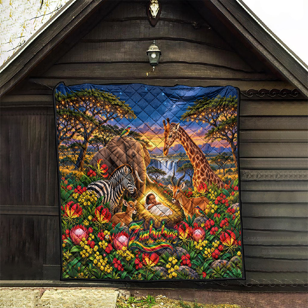 Zimbabwe Christmas Holy Family Quilt African Safari Wildlife Savanna Sunset Baby Jesus