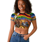 Zimbabwe Christmas Holy Family Raglan Cropped T shirt African Safari Wildlife Savanna Sunset Baby Jesus