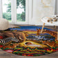 Zimbabwe Christmas Holy Family Round Carpet African Safari Wildlife Savanna Sunset Baby Jesus