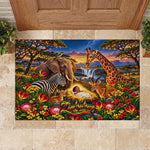 Zimbabwe Christmas Holy Family Rubber Doormat African Safari Wildlife Savanna Sunset Baby Jesus
