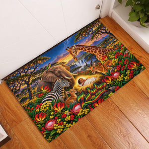 Zimbabwe Christmas Holy Family Rubber Doormat African Safari Wildlife Savanna Sunset Baby Jesus