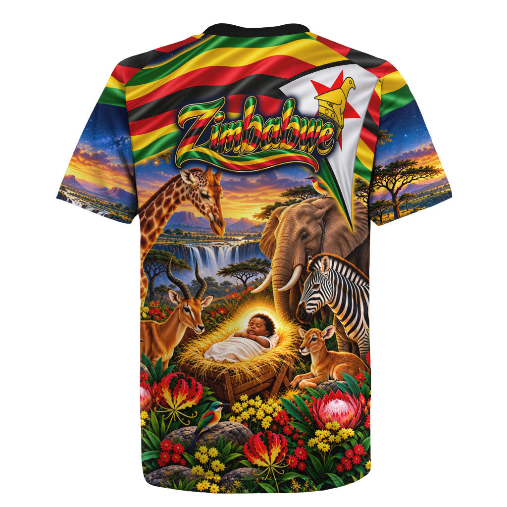 Zimbabwe Christmas Holy Family Rugby Jersey African Safari Wildlife Savanna Sunset Baby Jesus