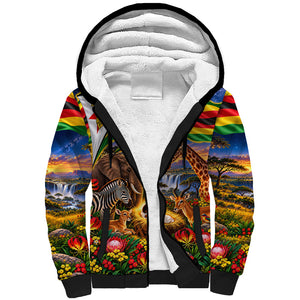 Zimbabwe Christmas Holy Family Sherpa Hoodie African Safari Wildlife Savanna Sunset Baby Jesus