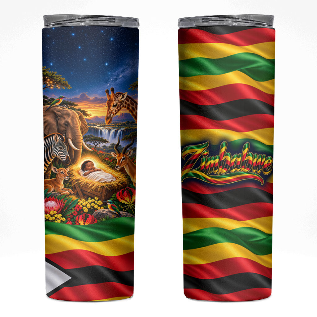 Zimbabwe Christmas Holy Family Skinny Tumbler African Safari Wildlife Savanna Sunset Baby Jesus