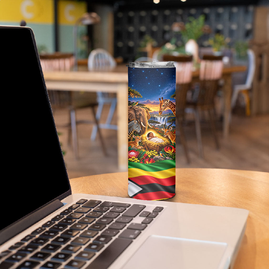 Zimbabwe Christmas Holy Family Skinny Tumbler African Safari Wildlife Savanna Sunset Baby Jesus