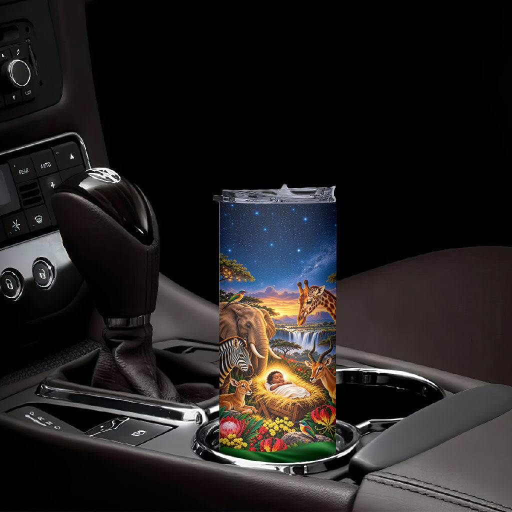 Zimbabwe Christmas Holy Family Skinny Tumbler African Safari Wildlife Savanna Sunset Baby Jesus
