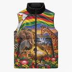 Zimbabwe Christmas Holy Family Sleeveless Puffer Jacket African Safari Wildlife Savanna Sunset Baby Jesus