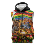 Zimbabwe Christmas Holy Family Sleeveless Zip Hoodie African Safari Wildlife Savanna Sunset Baby Jesus