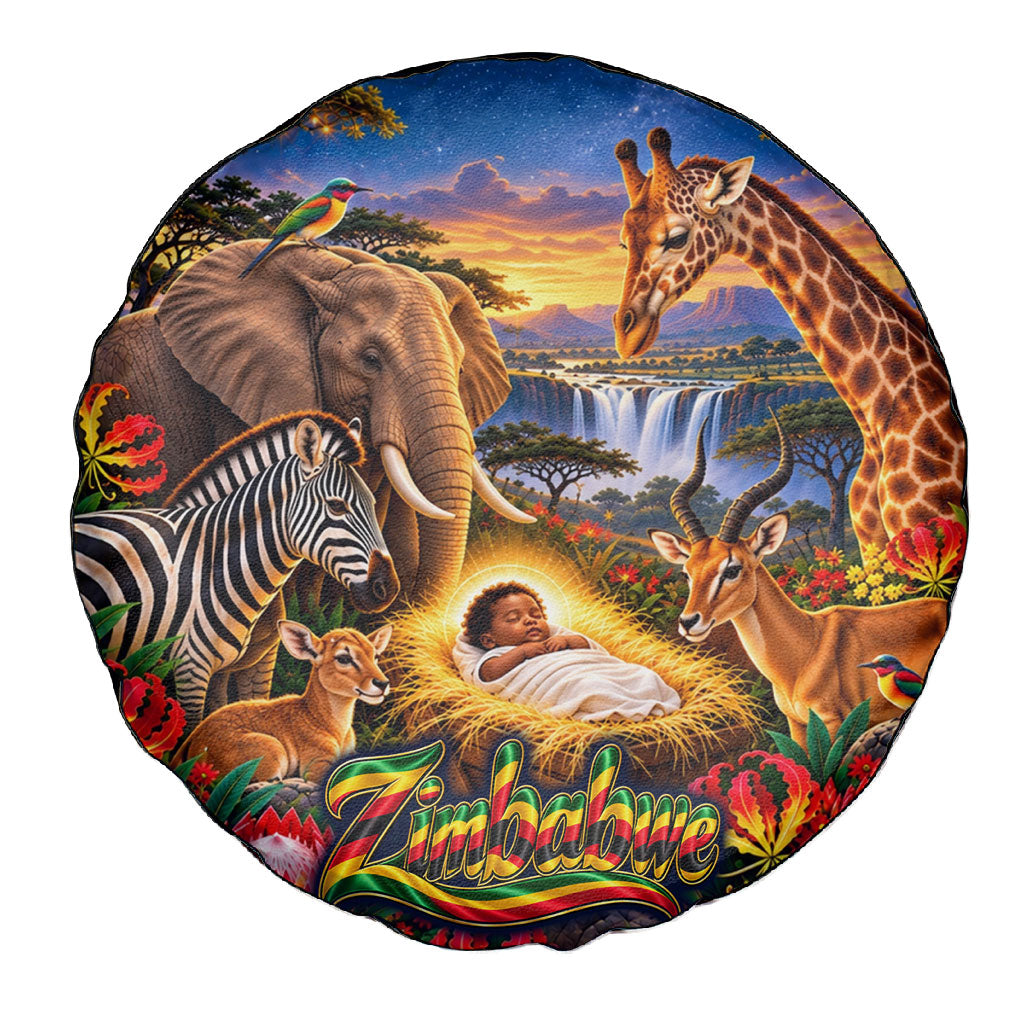 Zimbabwe Christmas Holy Family Spare Tire Cover African Safari Wildlife Savanna Sunset Baby Jesus