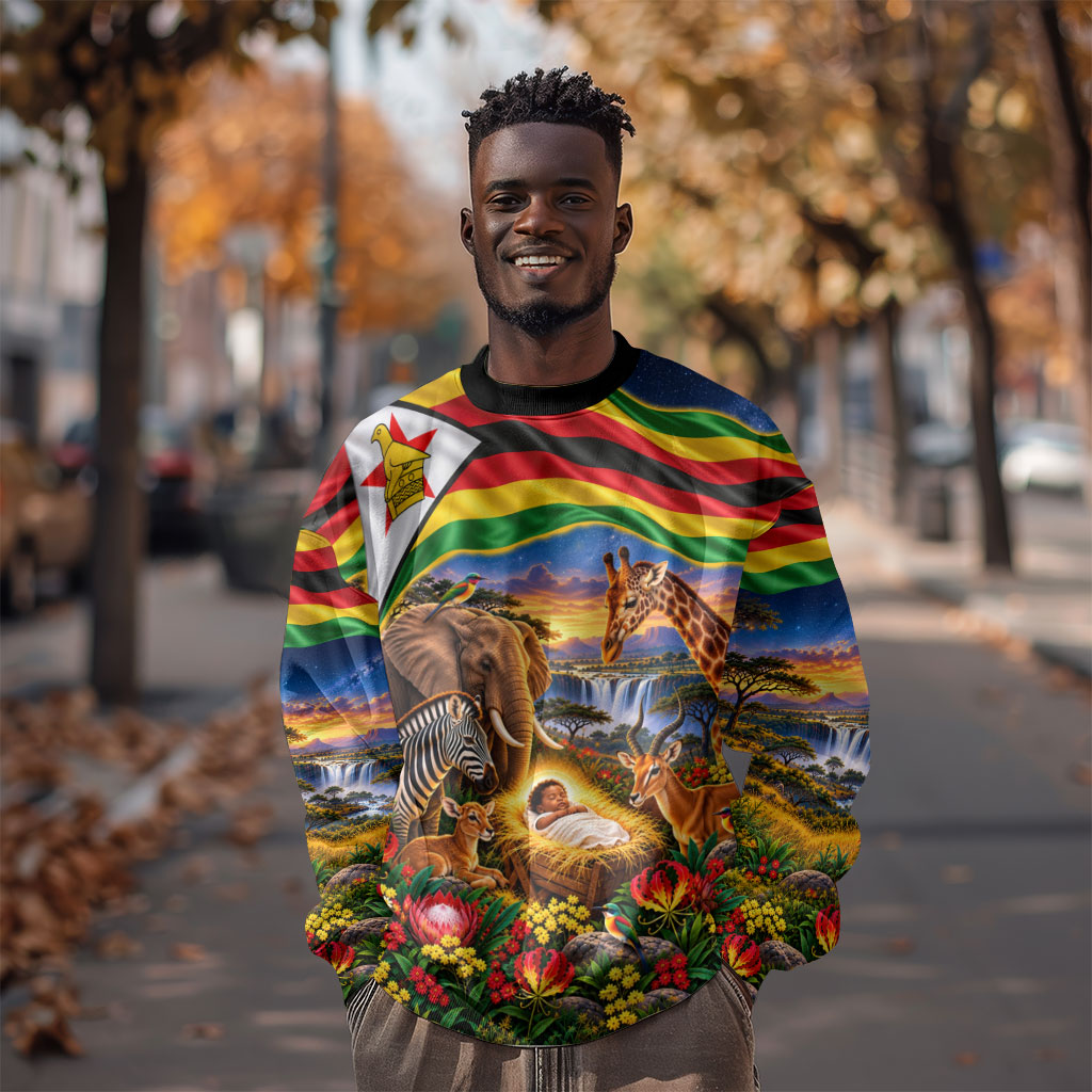 Zimbabwe Christmas Holy Family Sweatshirt African Safari Wildlife Savanna Sunset Baby Jesus