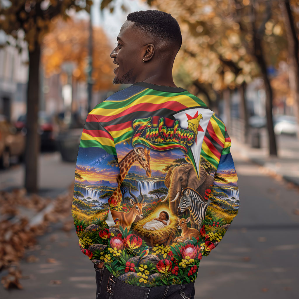 Zimbabwe Christmas Holy Family Sweatshirt African Safari Wildlife Savanna Sunset Baby Jesus