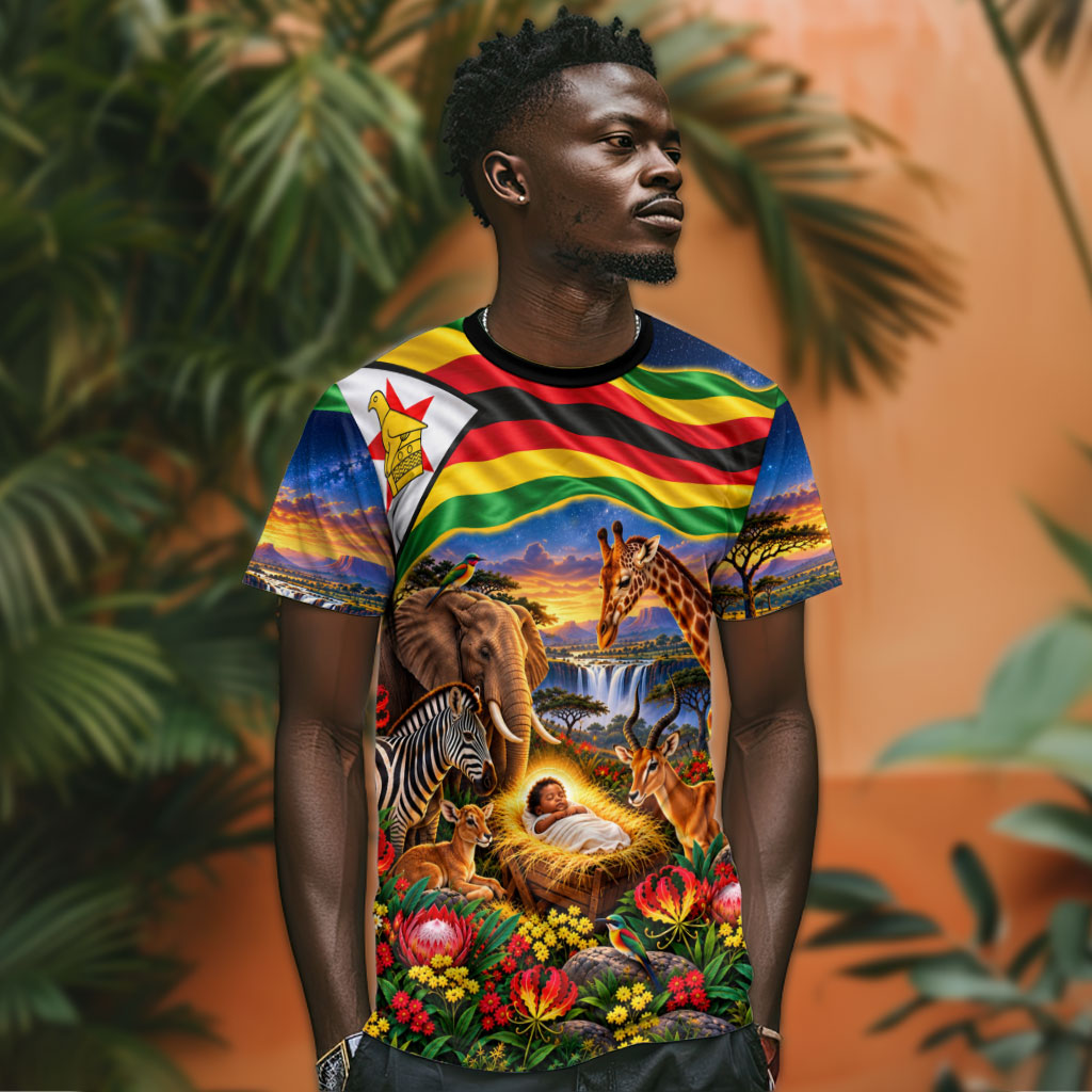 Zimbabwe Christmas Holy Family T shirt African Safari Wildlife Savanna Sunset Baby Jesus