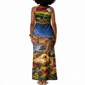 Zimbabwe Christmas Holy Family Tank Maxi Dress African Safari Wildlife Savanna Sunset Baby Jesus