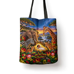 Zimbabwe Christmas Holy Family Tote Bag African Safari Wildlife Savanna Sunset Baby Jesus