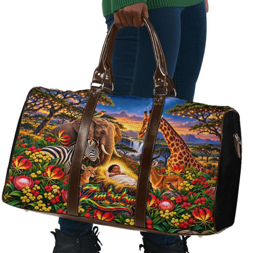 Zimbabwe Christmas Holy Family Travel Bag African Safari Wildlife Savanna Sunset Baby Jesus