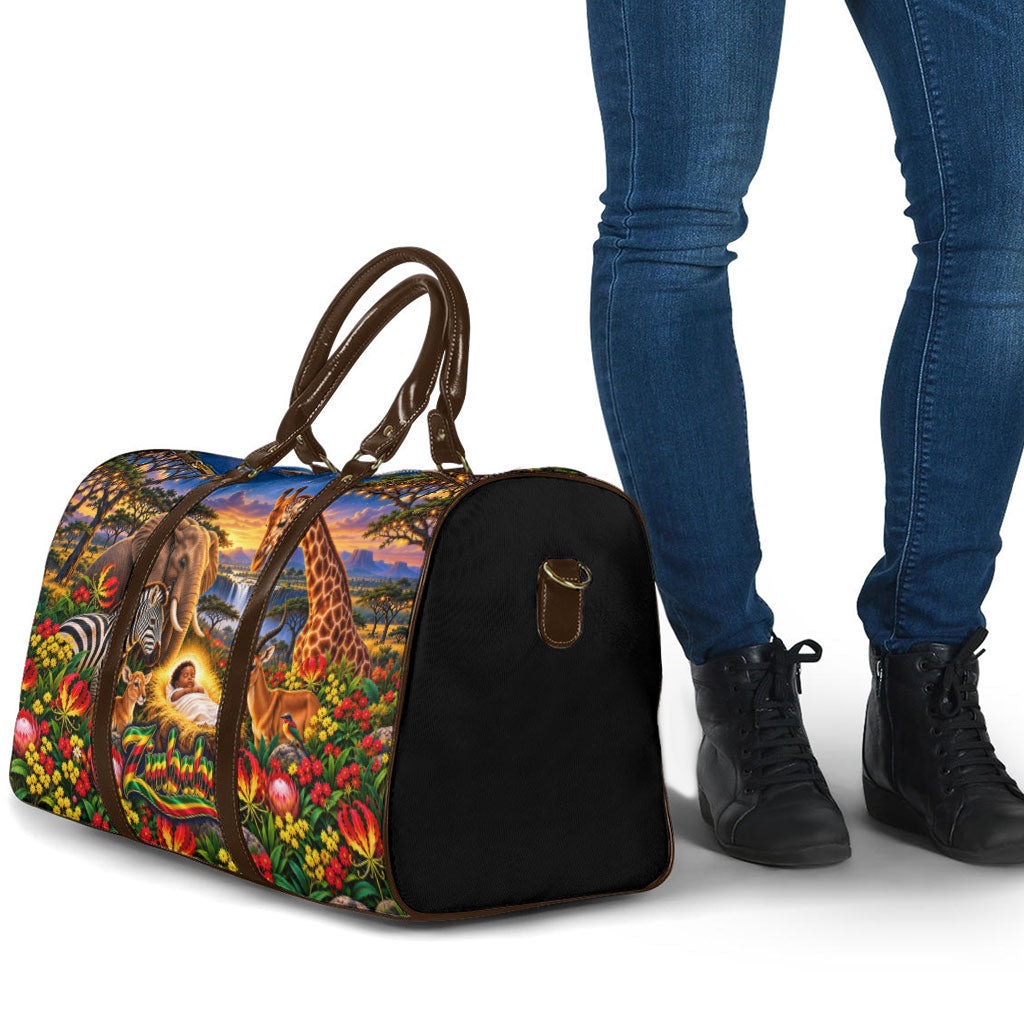 Zimbabwe Christmas Holy Family Travel Bag African Safari Wildlife Savanna Sunset Baby Jesus