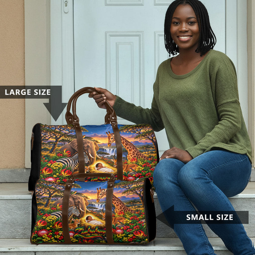 Zimbabwe Christmas Holy Family Travel Bag African Safari Wildlife Savanna Sunset Baby Jesus