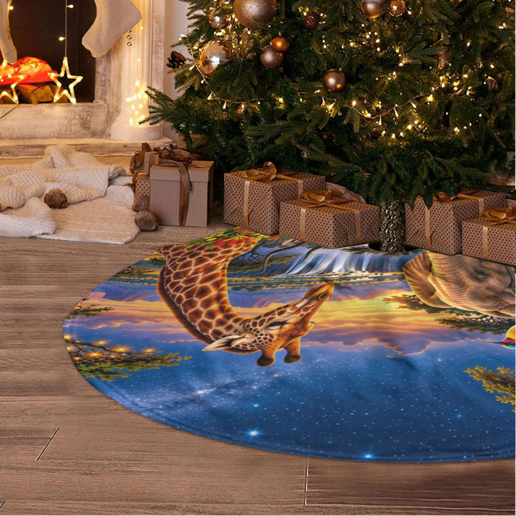 Zimbabwe Christmas Holy Family Tree Skirt African Safari Wildlife Savanna Sunset Baby Jesus