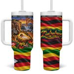 Zimbabwe Christmas Holy Family Tumbler With Handle African Safari Wildlife Savanna Sunset Baby Jesus