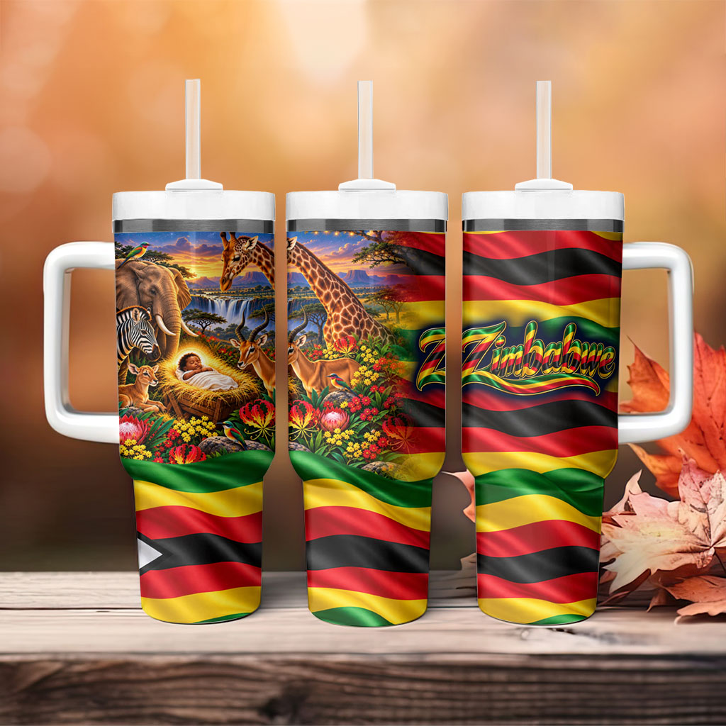 Zimbabwe Christmas Holy Family Tumbler With Handle African Safari Wildlife Savanna Sunset Baby Jesus