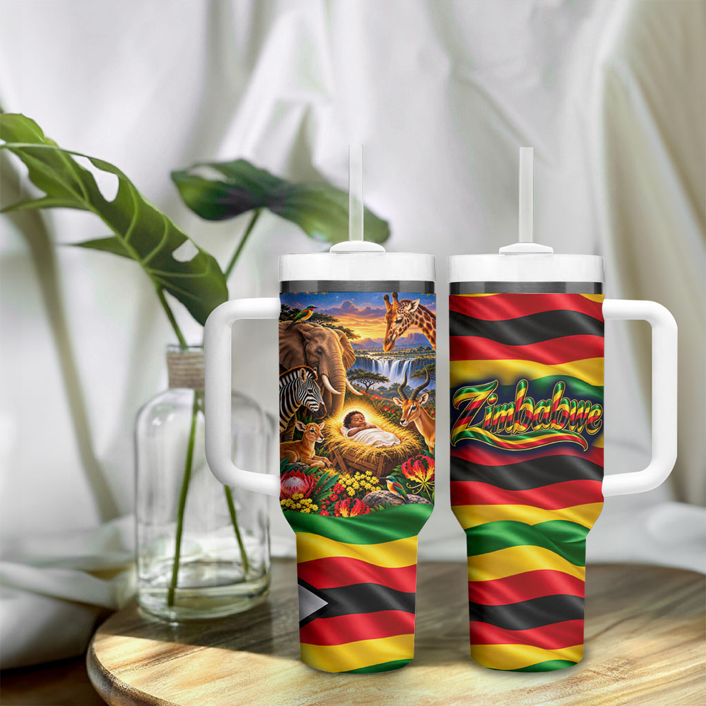 Zimbabwe Christmas Holy Family Tumbler With Handle African Safari Wildlife Savanna Sunset Baby Jesus
