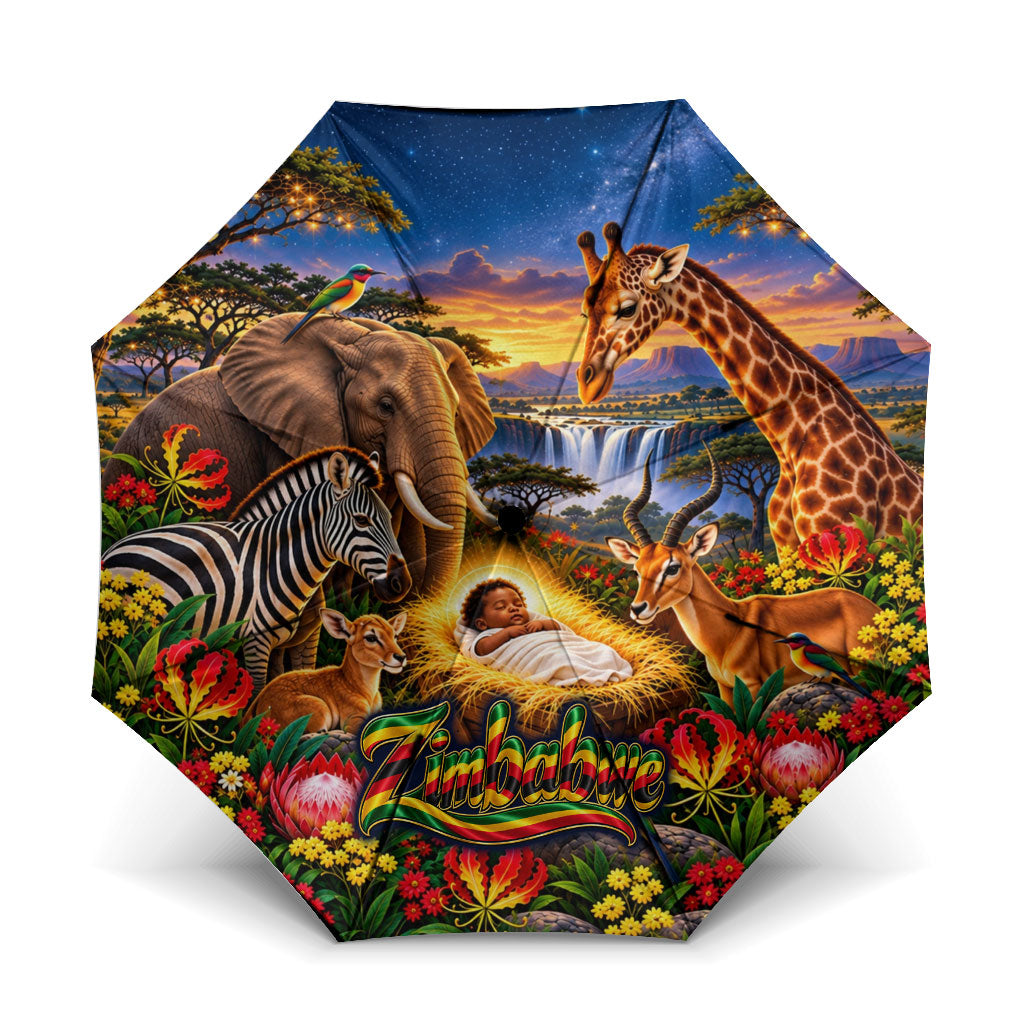 Zimbabwe Christmas Holy Family Umbrella African Safari Wildlife Savanna Sunset Baby Jesus
