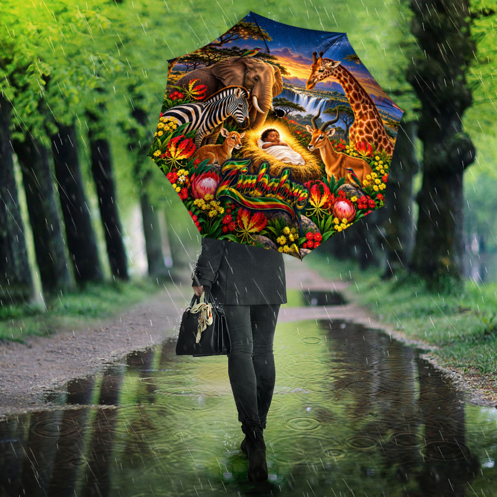 Zimbabwe Christmas Holy Family Umbrella African Safari Wildlife Savanna Sunset Baby Jesus