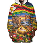 Zimbabwe Christmas Holy Family Wearable Blanket Hoodie African Safari Wildlife Savanna Sunset Baby Jesus