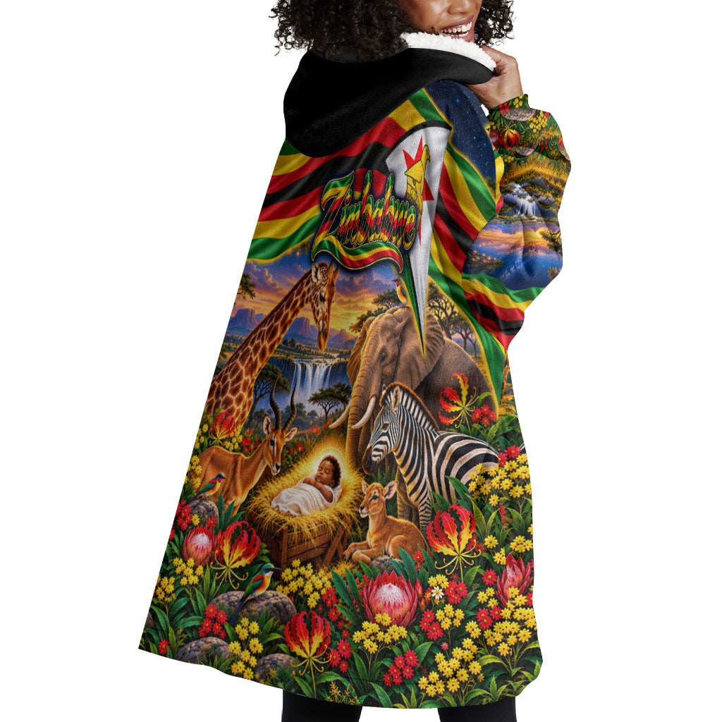 Zimbabwe Christmas Holy Family Wearable Blanket Hoodie African Safari Wildlife Savanna Sunset Baby Jesus