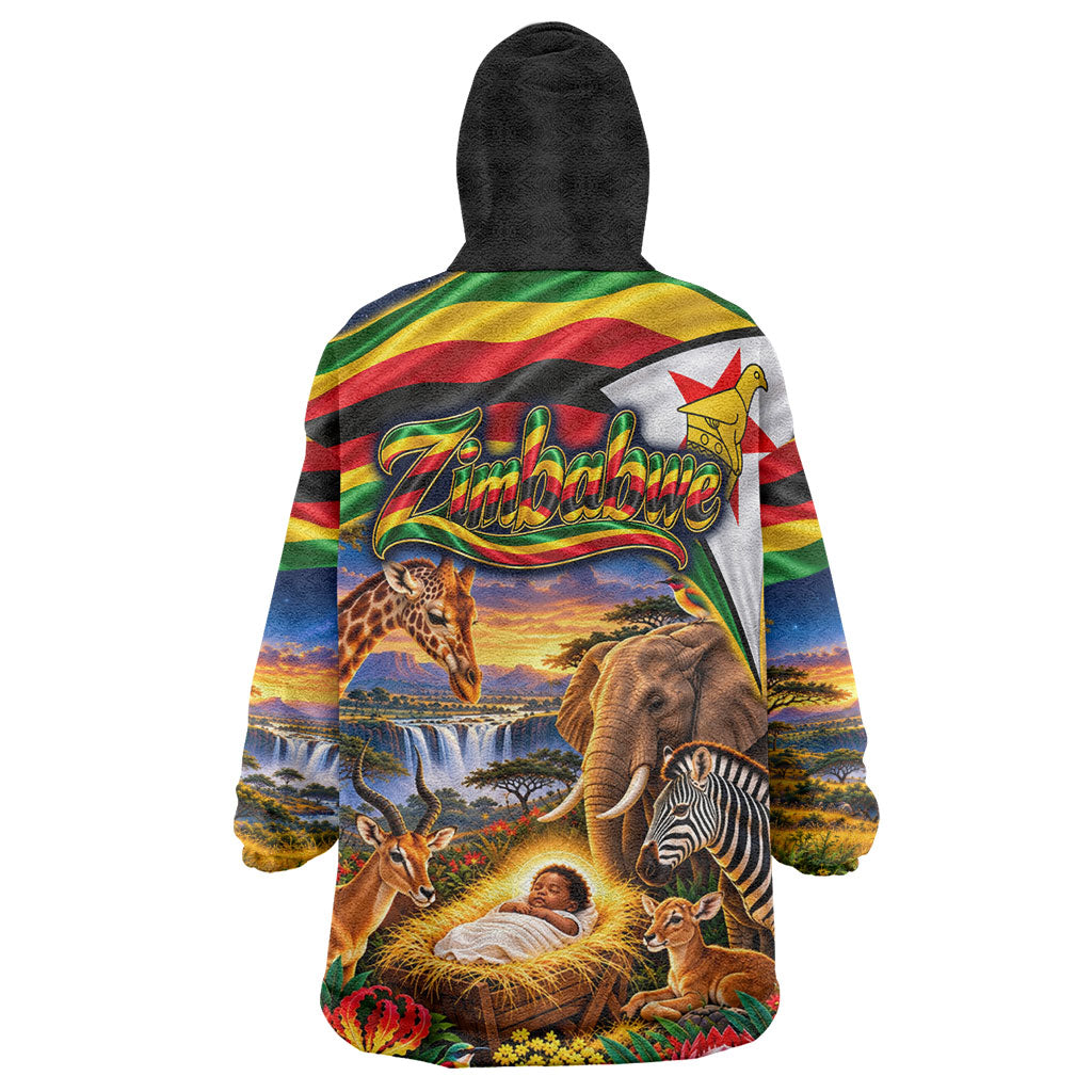 Zimbabwe Christmas Holy Family Wearable Blanket Hoodie African Safari Wildlife Savanna Sunset Baby Jesus