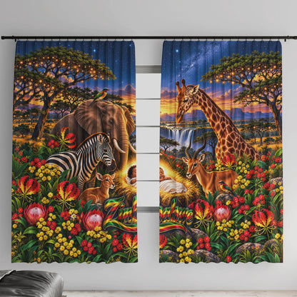 Zimbabwe Christmas Holy Family Window Curtain African Safari Wildlife Savanna Sunset Baby Jesus