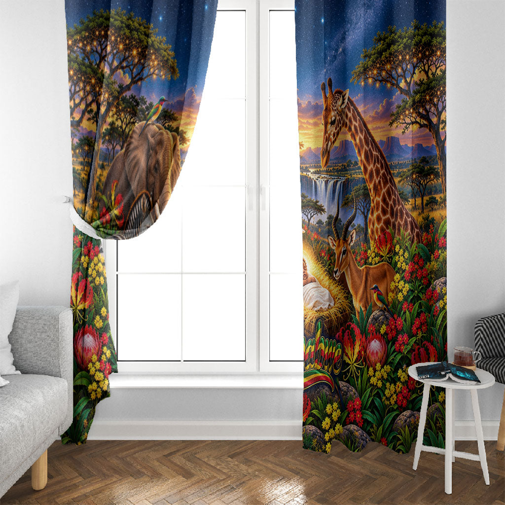 Zimbabwe Christmas Holy Family Window Curtain African Safari Wildlife Savanna Sunset Baby Jesus