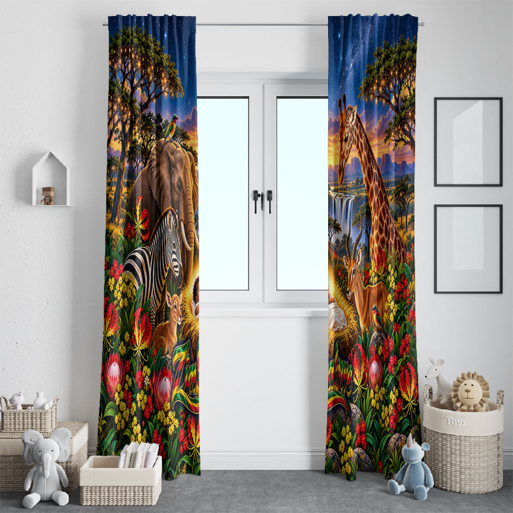 Zimbabwe Christmas Holy Family Window Curtain African Safari Wildlife Savanna Sunset Baby Jesus