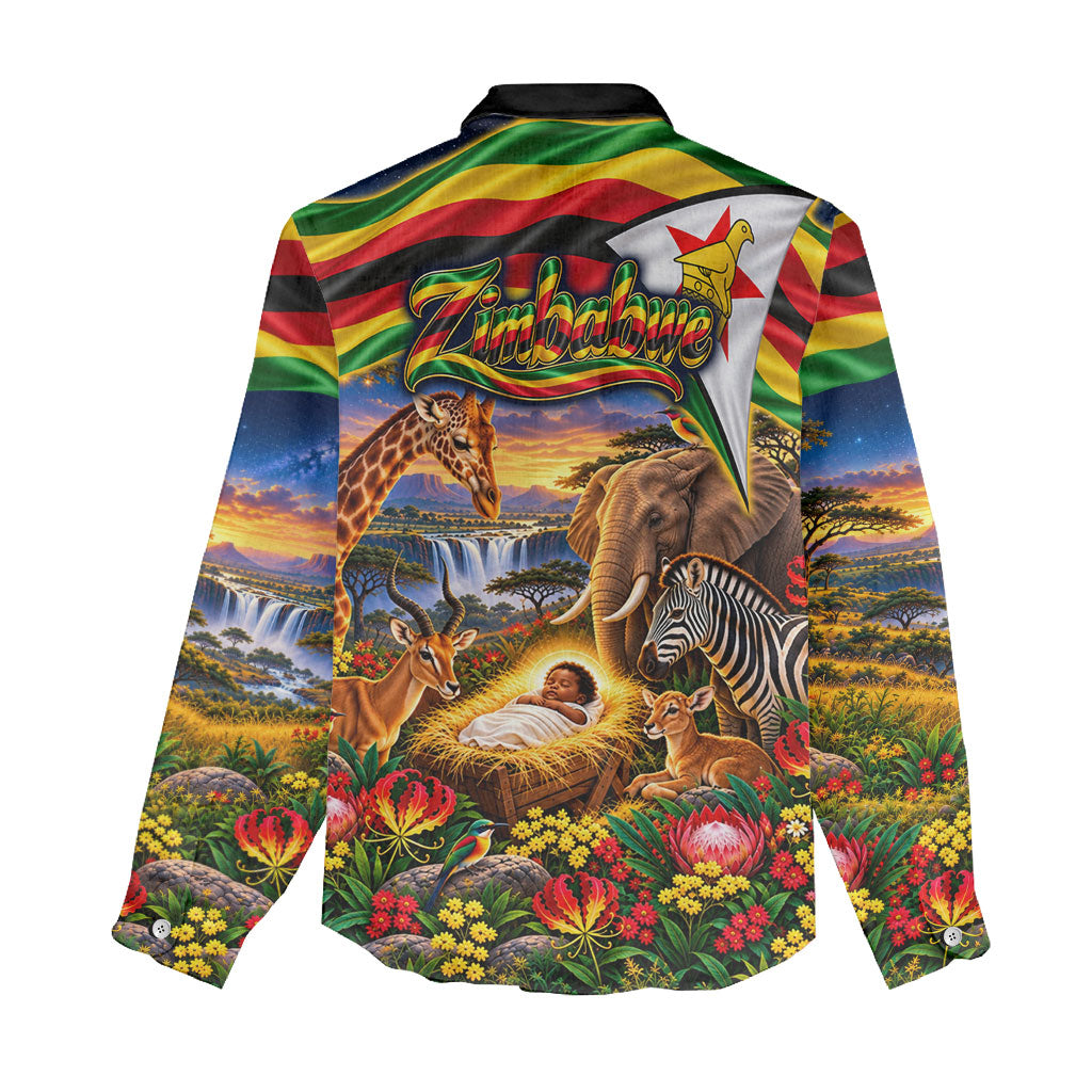 Zimbabwe Christmas Holy Family Women Casual Shirt African Safari Wildlife Savanna Sunset Baby Jesus