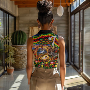Zimbabwe Christmas Holy Family Women Sleeveless Polo Shirt African Safari Wildlife Savanna Sunset Baby Jesus