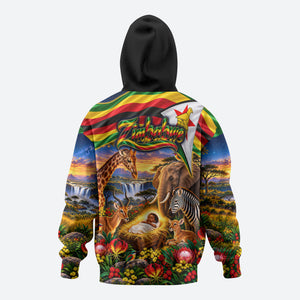 Zimbabwe Christmas Holy Family Zip Hoodie African Safari Wildlife Savanna Sunset Baby Jesus