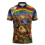 Zimbabwe Christmas Holy Family Zipper Polo Shirt African Safari Wildlife Savanna Sunset Baby Jesus