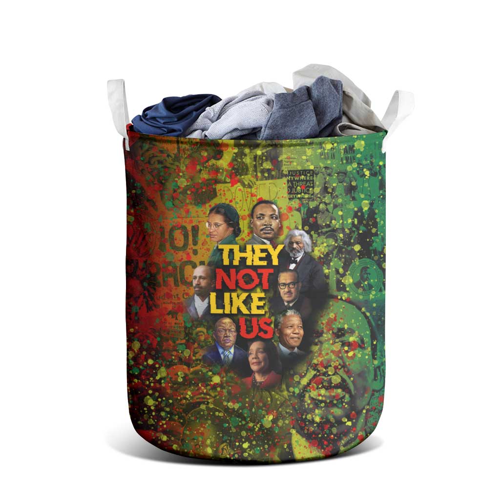 Black History Portrait Collage Laundry Basket Africa Empowering They Not Like Us Quote in Grunge Paint - African Pride