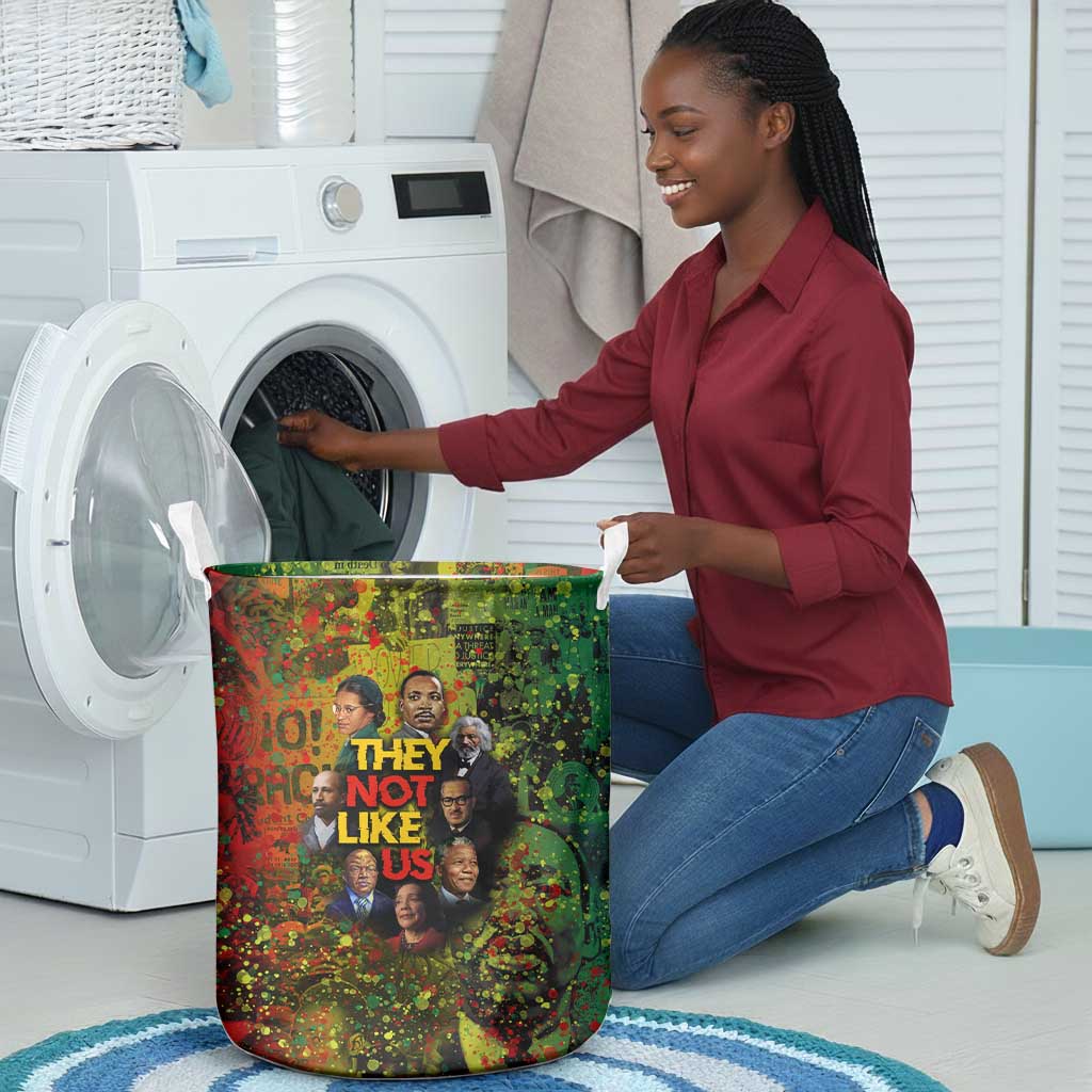 Black History Portrait Collage Laundry Basket Africa Empowering They Not Like Us Quote in Grunge Paint - African Pride