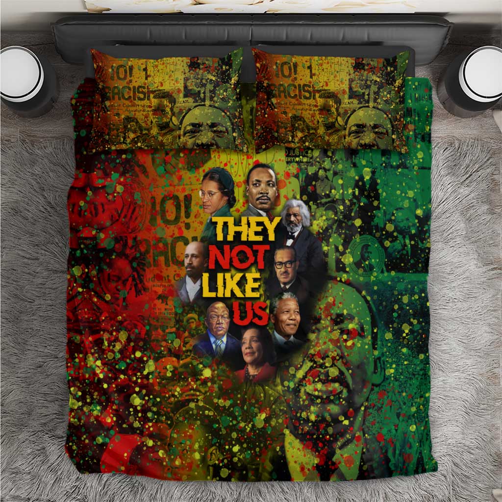 Black History Portrait Collage Bedding Set Africa Empowering They Not Like Us Quote in Grunge Paint - African Pride