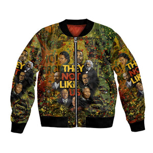Black History Portrait Collage Bomber Jacket Africa Empowering They Not Like Us Quote in Grunge Paint - African Pride