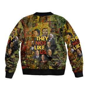 Black History Portrait Collage Bomber Jacket Africa Empowering They Not Like Us Quote in Grunge Paint - African Pride