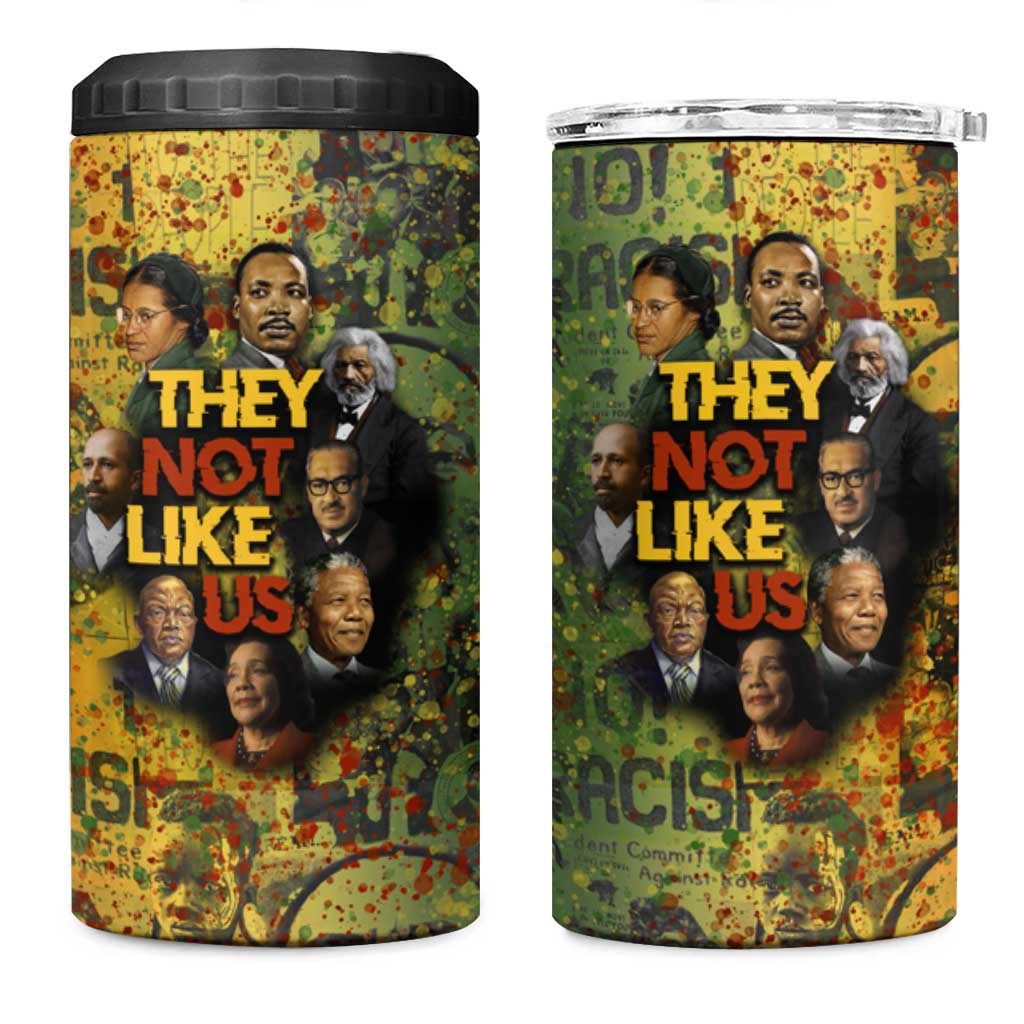 Black History Portrait Collage 4 in 1 Can Cooler Tumbler Africa Empowering They Not Like Us Quote in Grunge Paint - African Pride