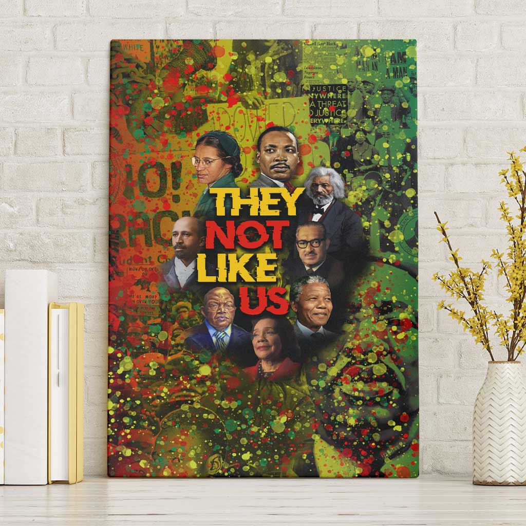 Black History Portrait Collage Canvas Wall Art Africa Empowering They Not Like Us Quote in Grunge Paint - African Pride